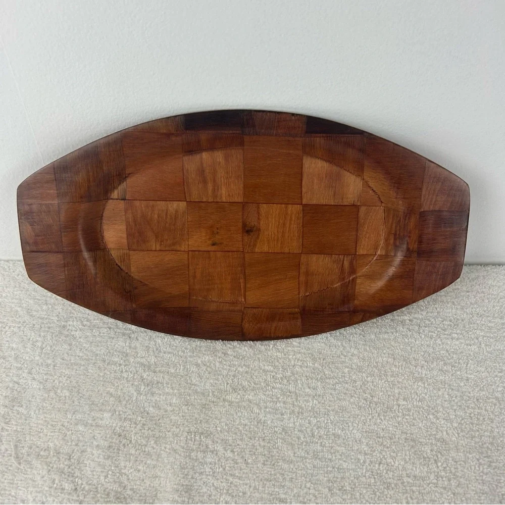 VTG Pressed wood tray featuring a distinct checkerboard parquet pattern